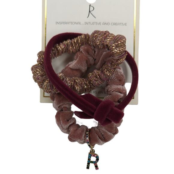R Initial Charm with Scrunchies Ponytail Hair TIe Set - Picture 1 of 3